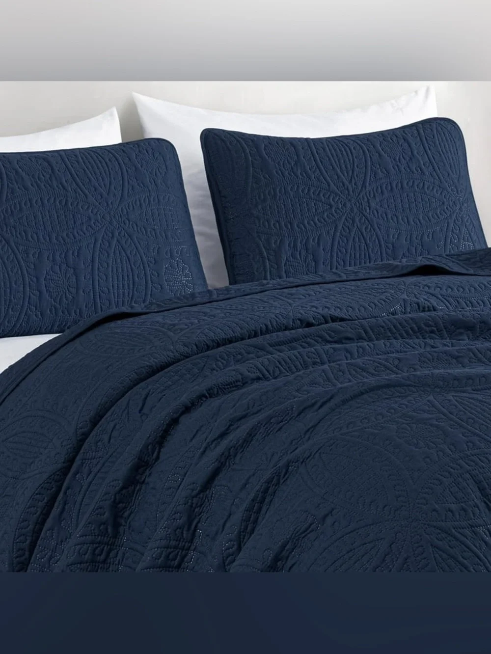 Navy Quilted king 3 piece Bedding Set -